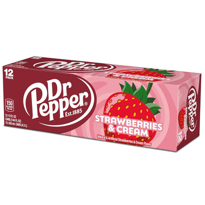 Dr Pepper Strawberries and Cream Soda 12-Pack – Sweet Family Beverage for Lunchboxes, Pizza Nights, and Playdates