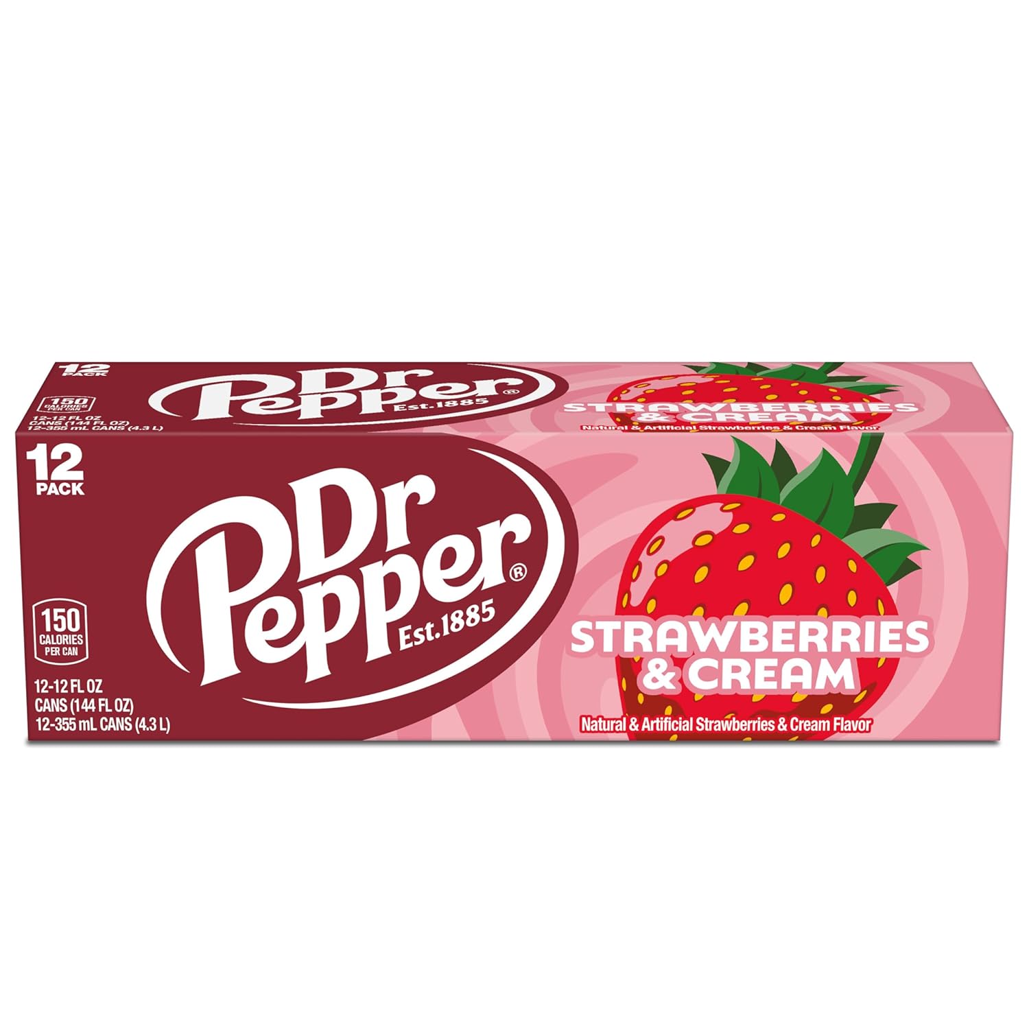 Dr Pepper Strawberries and Cream Soda 12-Pack – Sweet Family Beverage for Lunchboxes, Pizza Nights, and Playdates