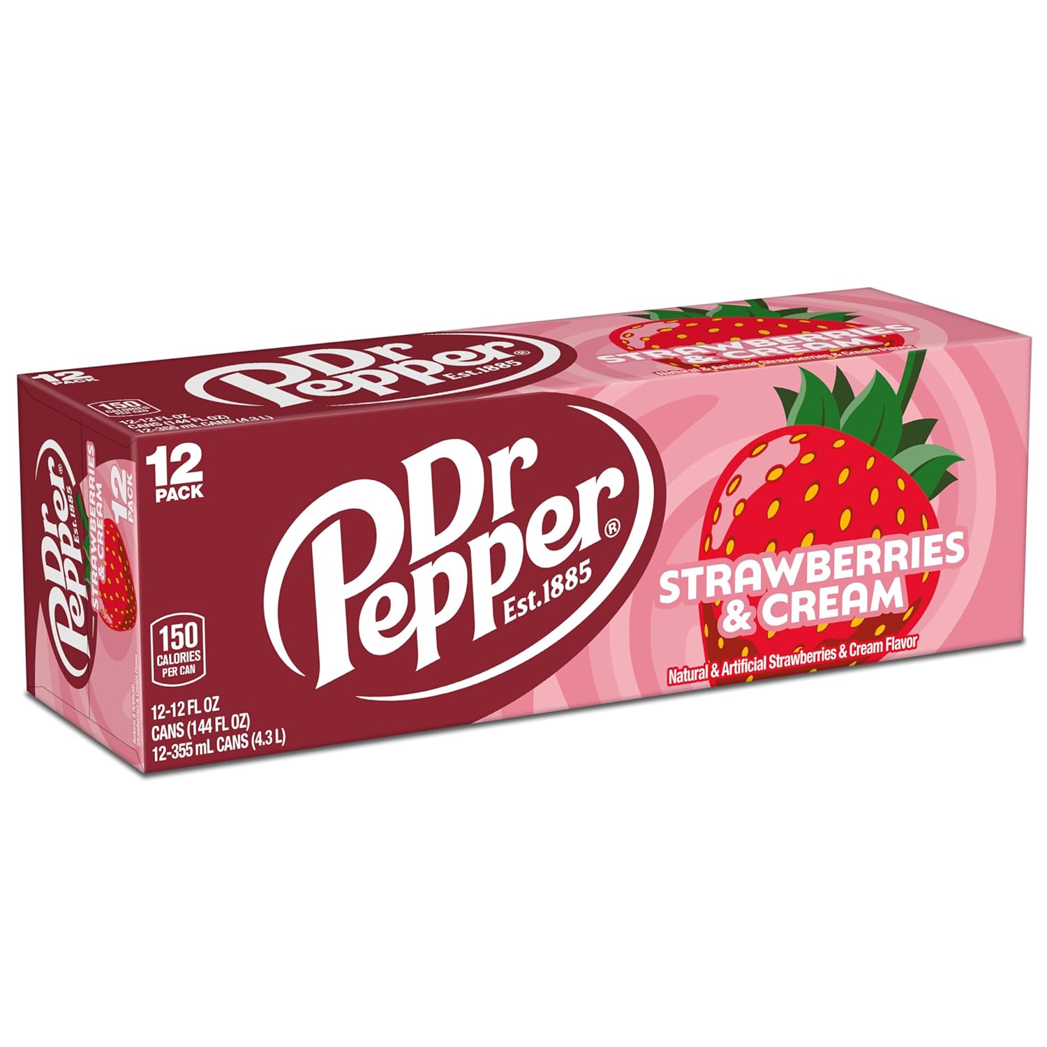 Dr Pepper Strawberries and Cream Soda 12-Pack – Sweet Family Beverage for Lunchboxes, Pizza Nights, and Playdates