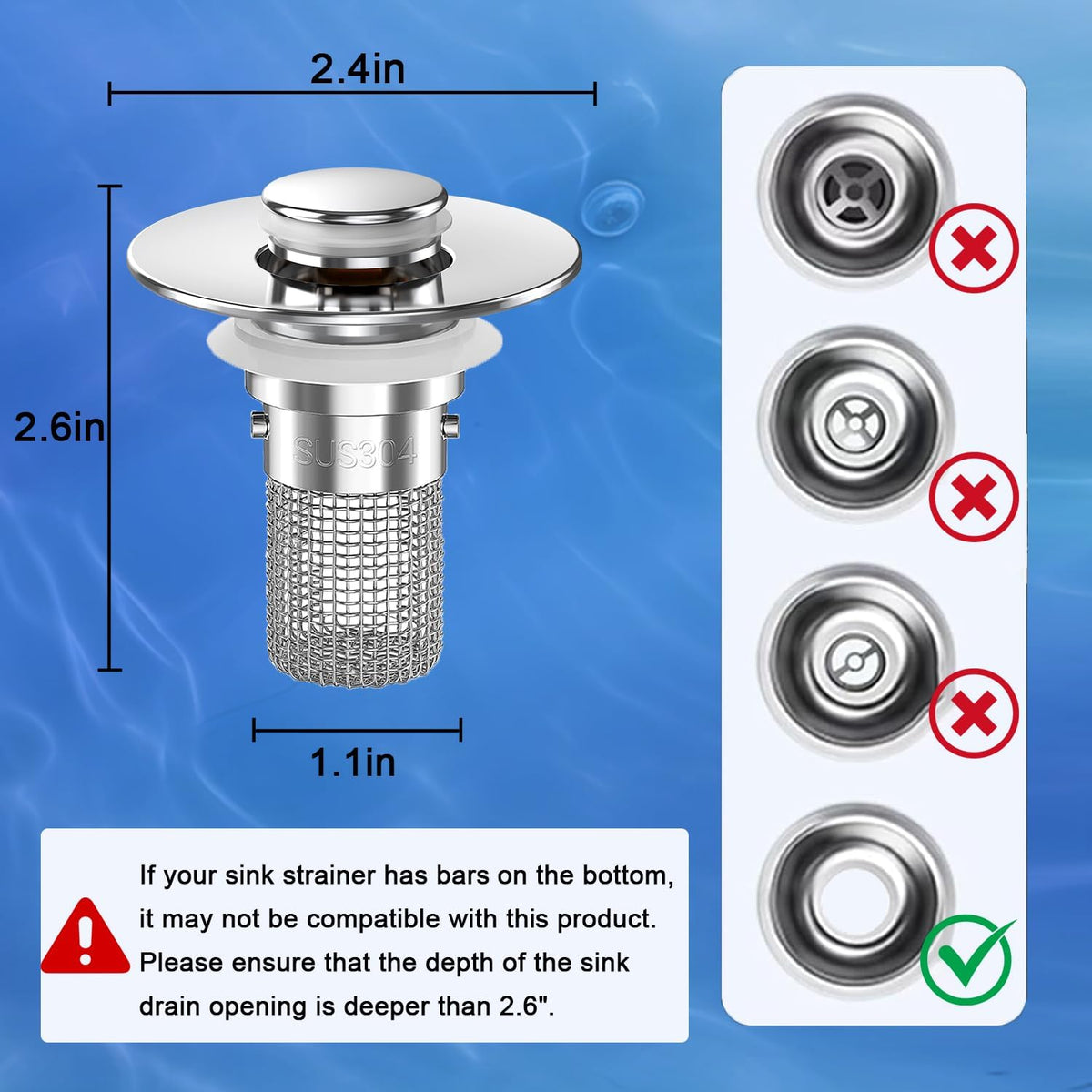 Drain Ease 2-Pack Pop-up Sink Strainer – Useful Birthday Gift for Her, Polished Silver Vanity Upgrade
