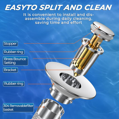 Drain Ease 2-Pack Pop-up Sink Strainer – Useful Birthday Gift for Her, Polished Silver Vanity Upgrade