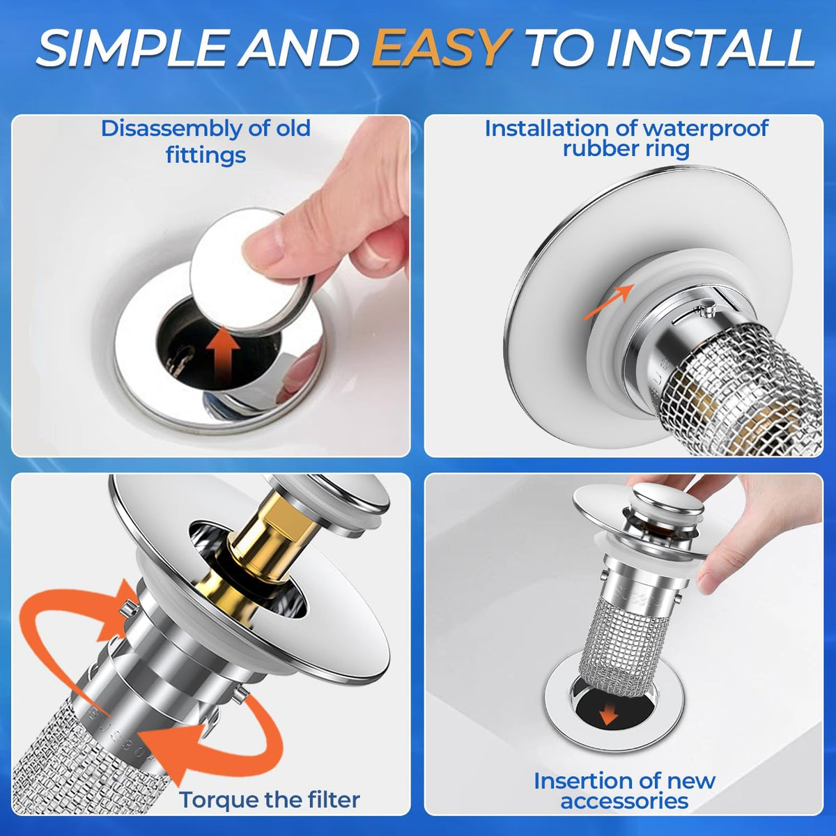 Drain Ease 2-Pack Pop-up Sink Strainer – Useful Birthday Gift for Her, Polished Silver Vanity Upgrade
