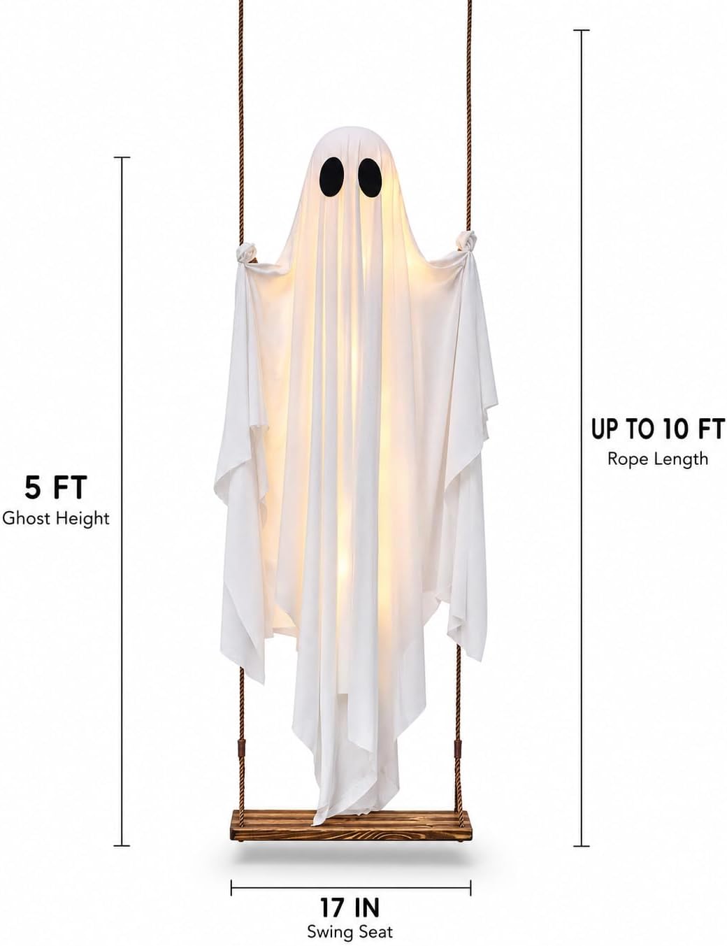 DrapeLite Swing Ghost – Tall Outdoor Halloween Centerpiece for Driveways and Walkways