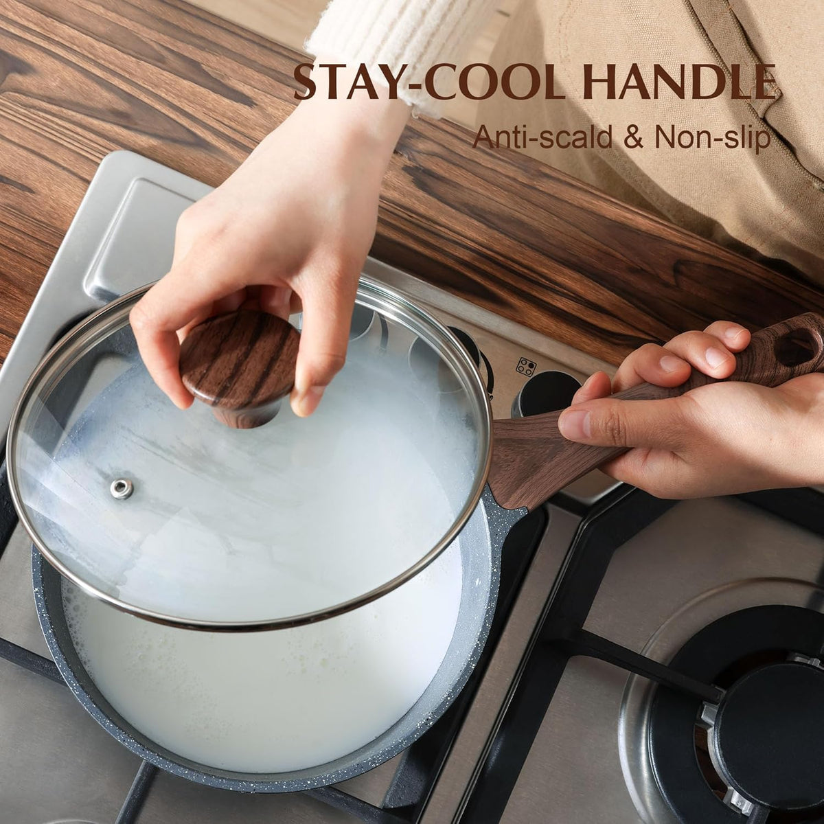 drip-free dual pour spouts and rivet-free interior for easy cleaning