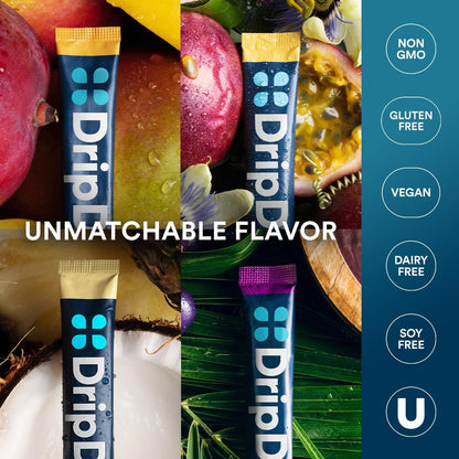 DripDrop Hydration Packets – Tropical Electrolyte Powder Variety Pack for Fitness-Lover Gifts and Stocking Stuffers