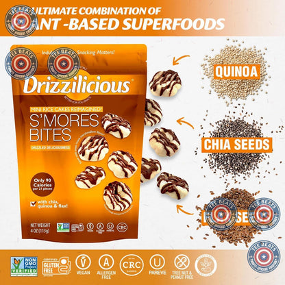 Drizzilicious Mini Rice Cakes S'mores – Kids Lunchbox Snack, Sweet Treat with Only 90 Calories