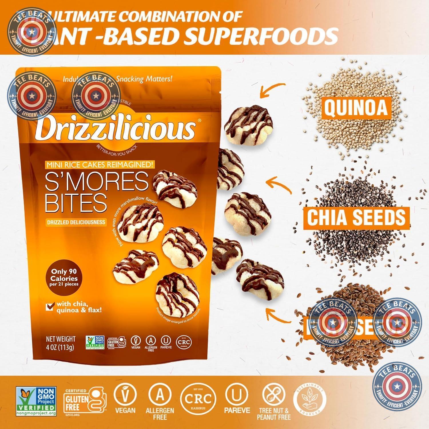 Drizzilicious Mini Rice Cakes S'mores – Nut-Free Snack for Schools, Vegan and Gluten Free