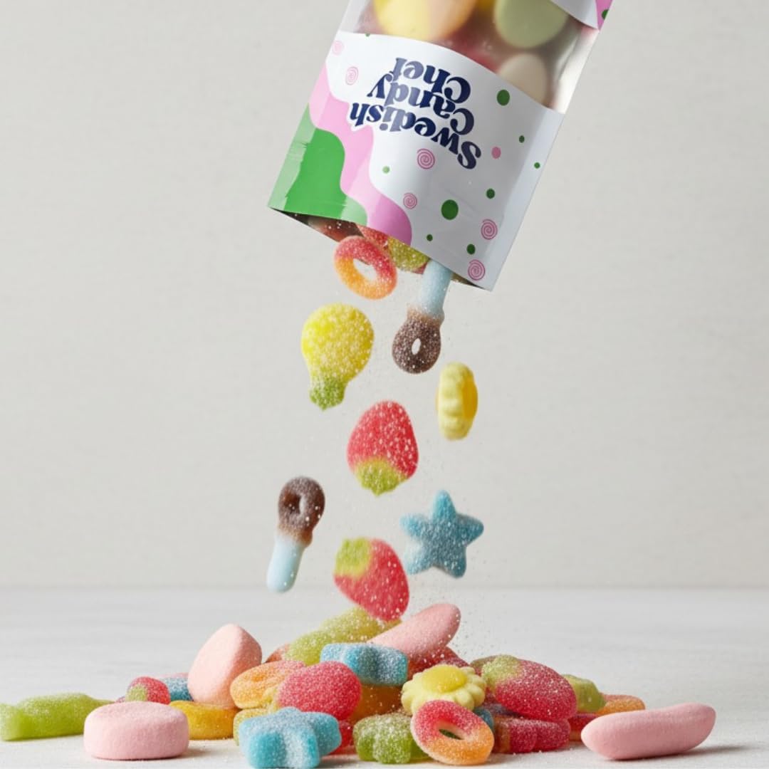 dual candy consistencies: chewy gummies and foamy pieces