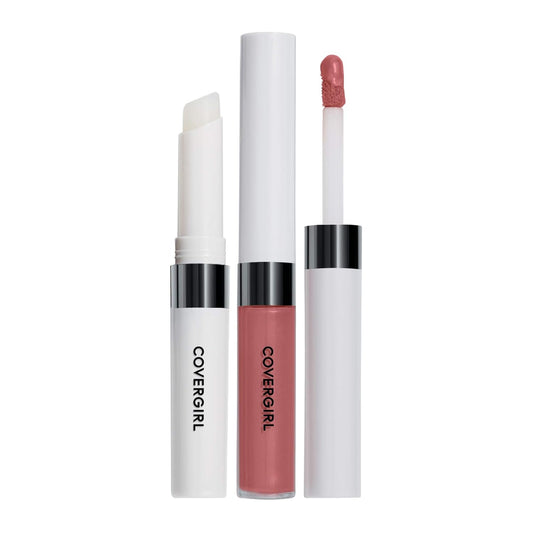 dual-chamber package with separate liquid color and shiny moisturizing topcoat
