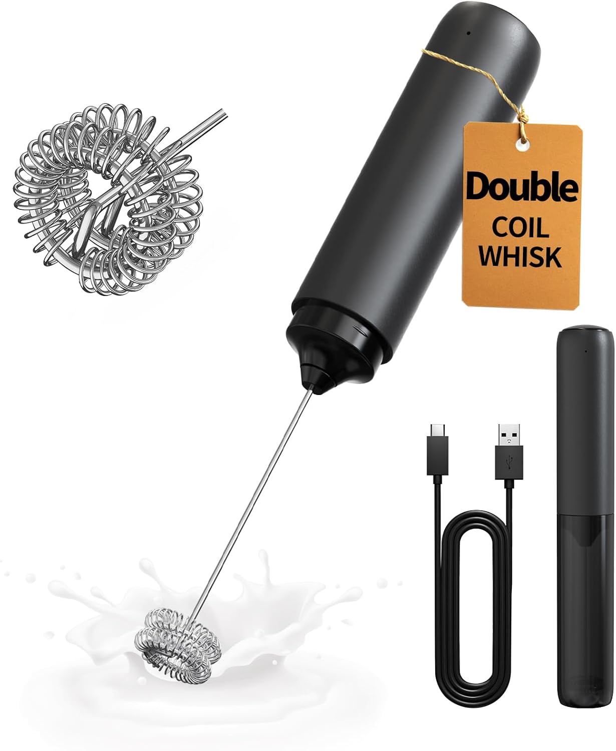 dual-coil (double-spring) high-speed whisk head for faster, thicker foam