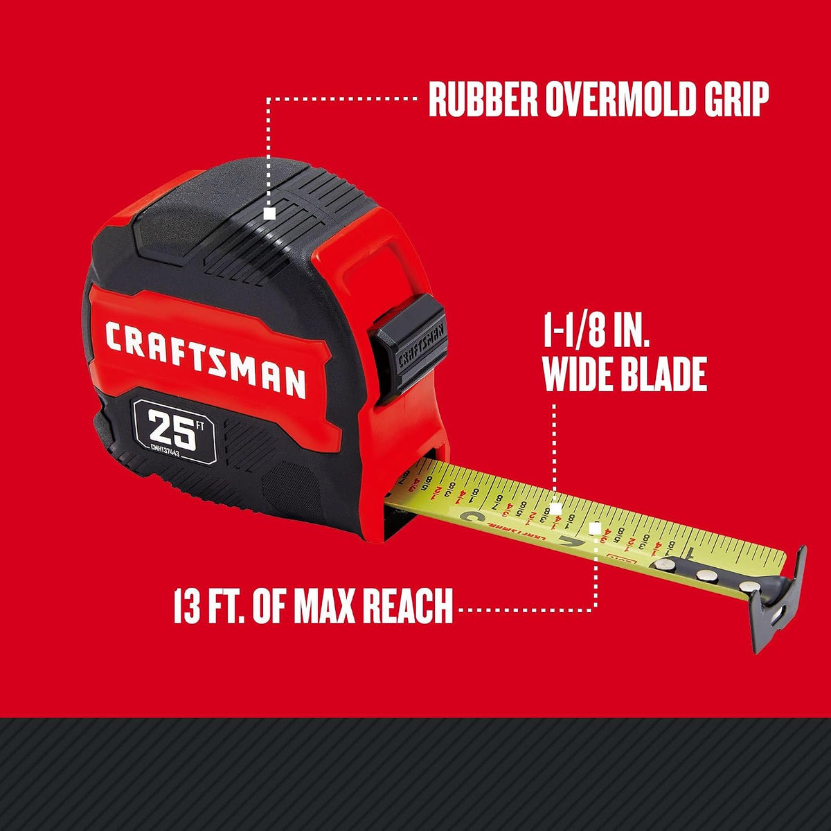 dual-color, alternating-height fractional graduations printed directly on the blade