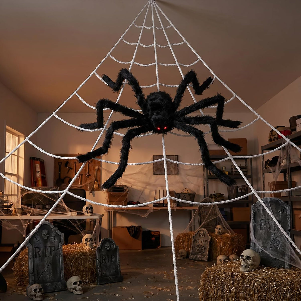 dual color scheme (white web with black spider) for high-contrast visual impact, available in single and pack of 2