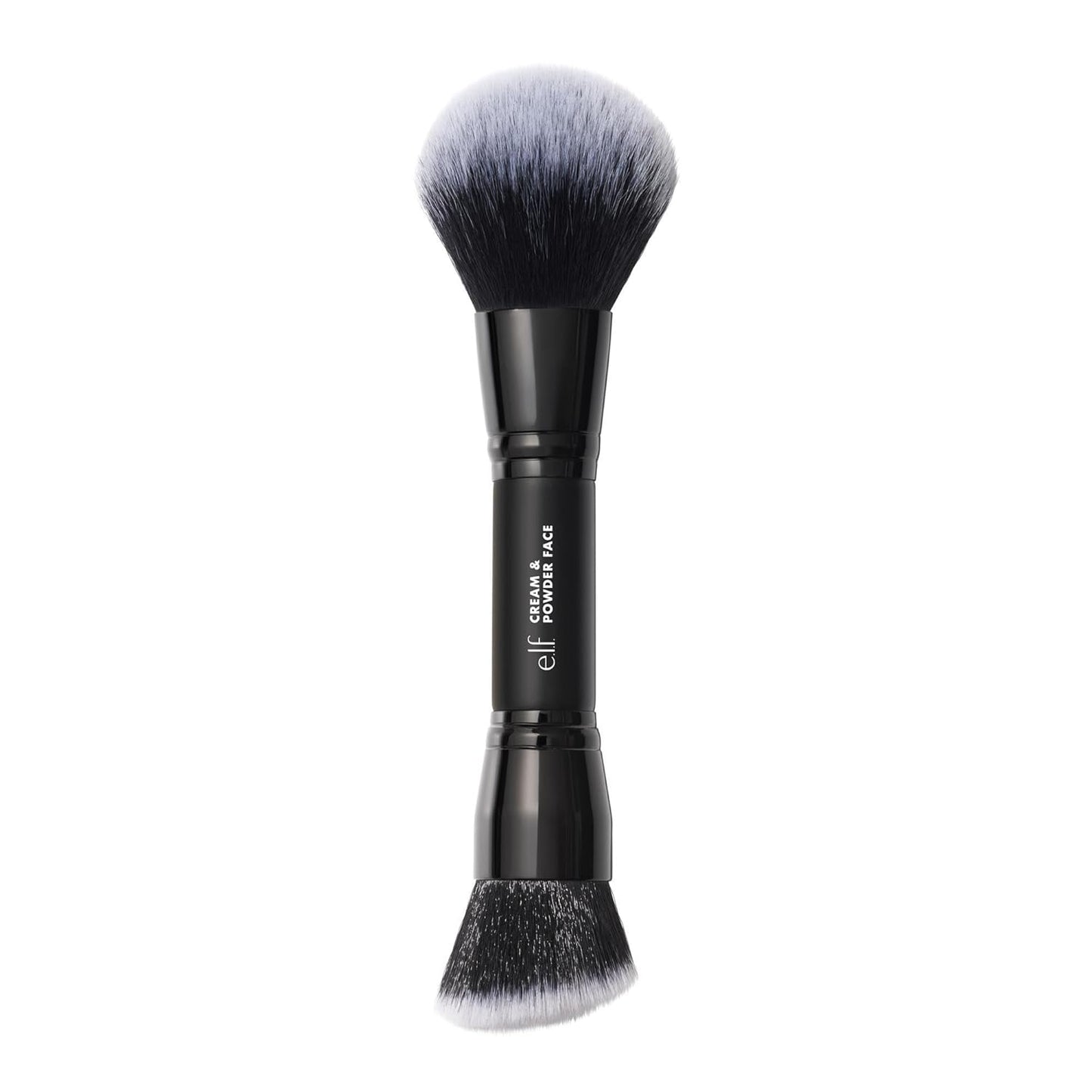 dual-ended design with fluffy powder head and angled buffing cream head