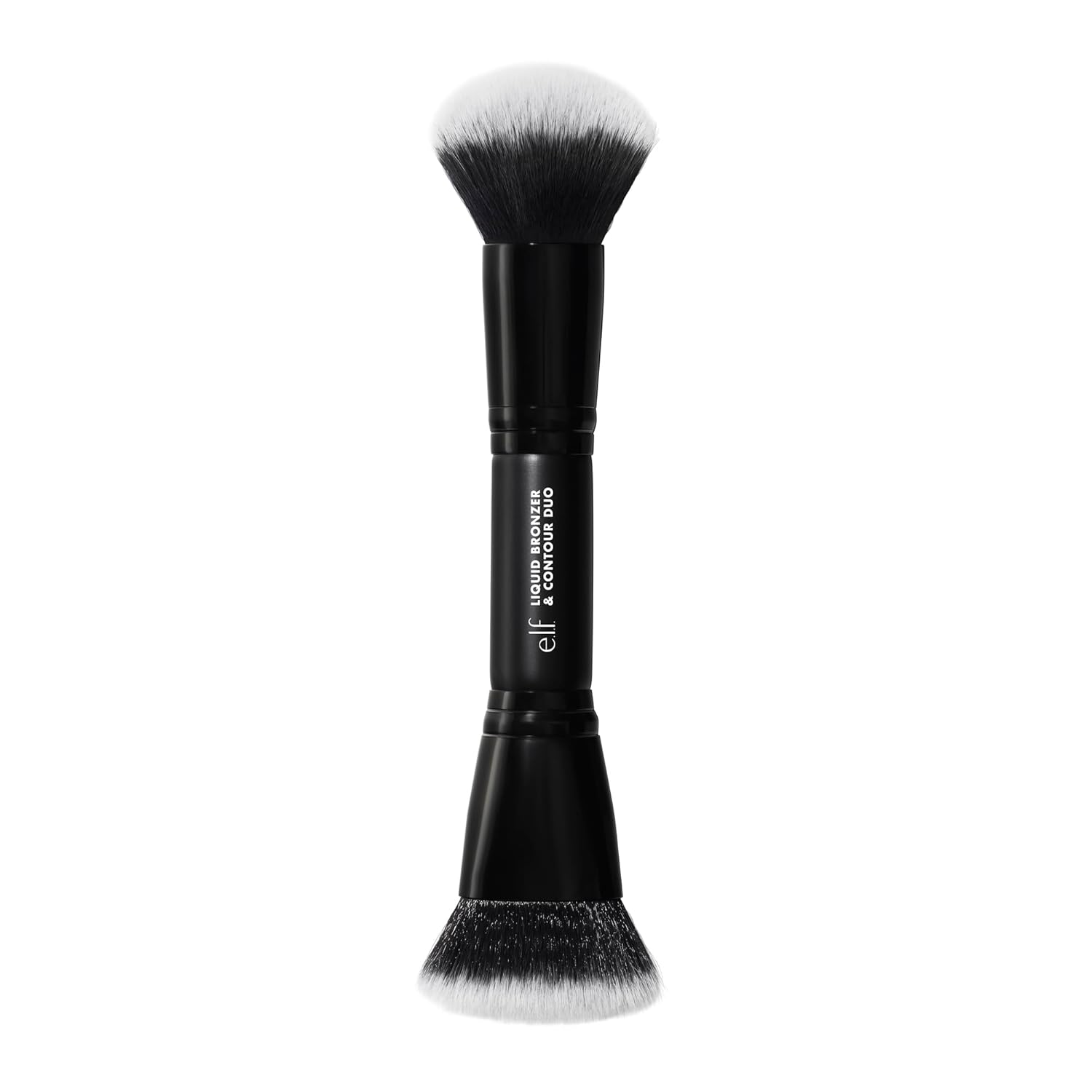dual-ended design with sculpted end for precision contour and fluffy end for blending