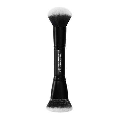 dual-ended design with sculpted end for precision contour and fluffy end for blending
