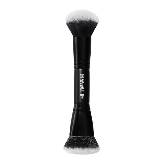 dual-ended design with sculpted end for precision contour and fluffy end for blending