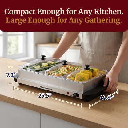 dual-function design: use the three trays or remove them to warm directly on the base
