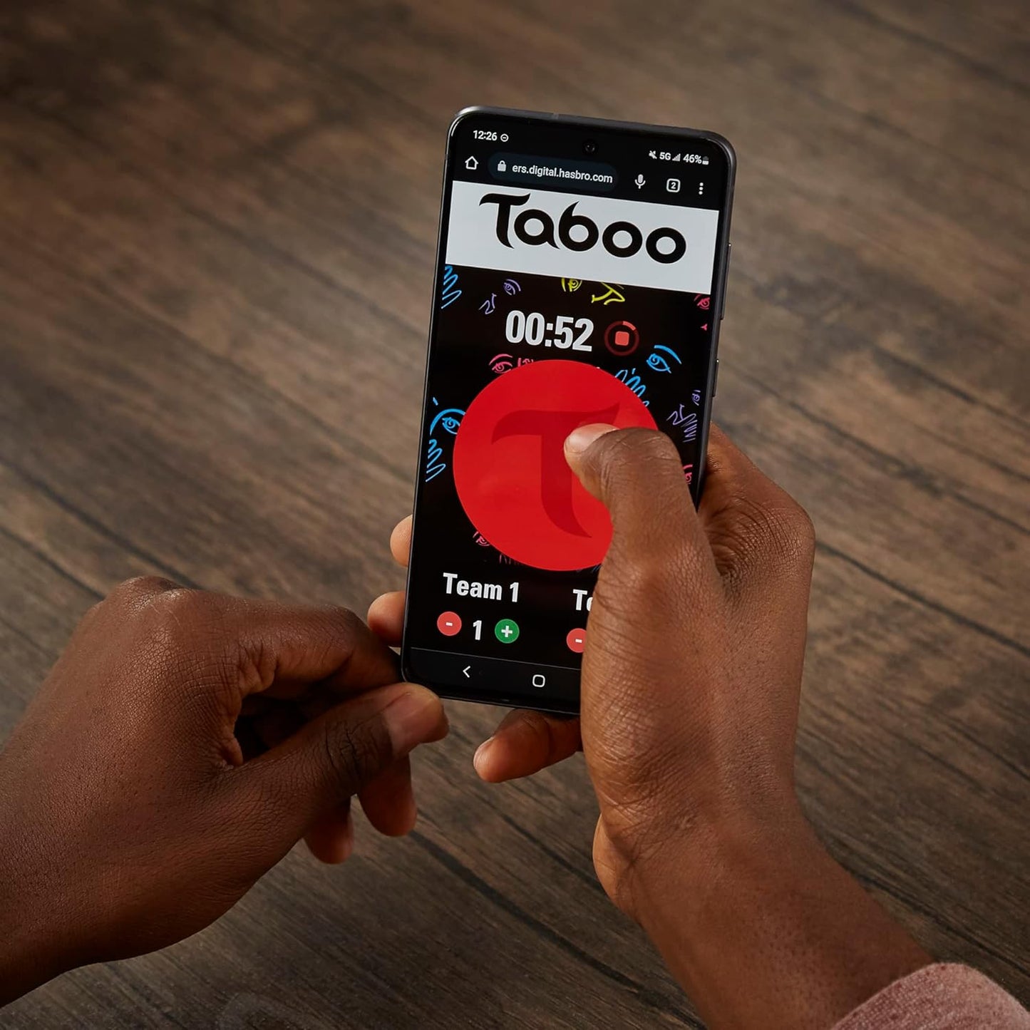 dual gameplay tools: physical squeaker and sand timer plus web-based timer, buzzer, and scorepad