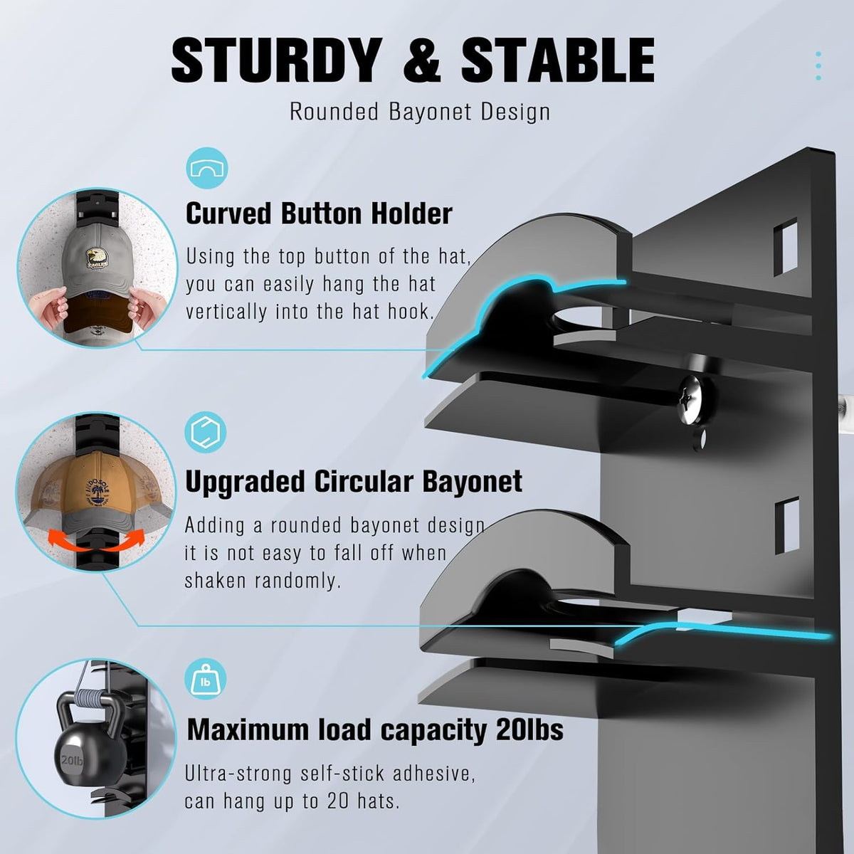 dual installation system: self-adhesive for smooth surfaces, screw-mount for drywall/concrete