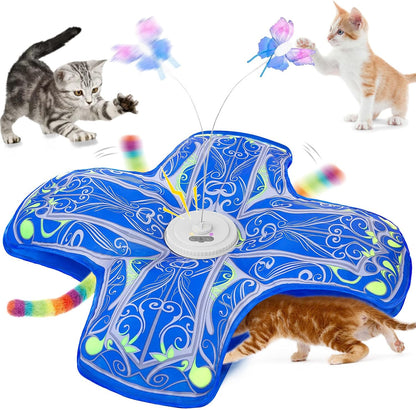 dual motors powering independent butterfly rotation and plush tail hide-and-seek mechanism