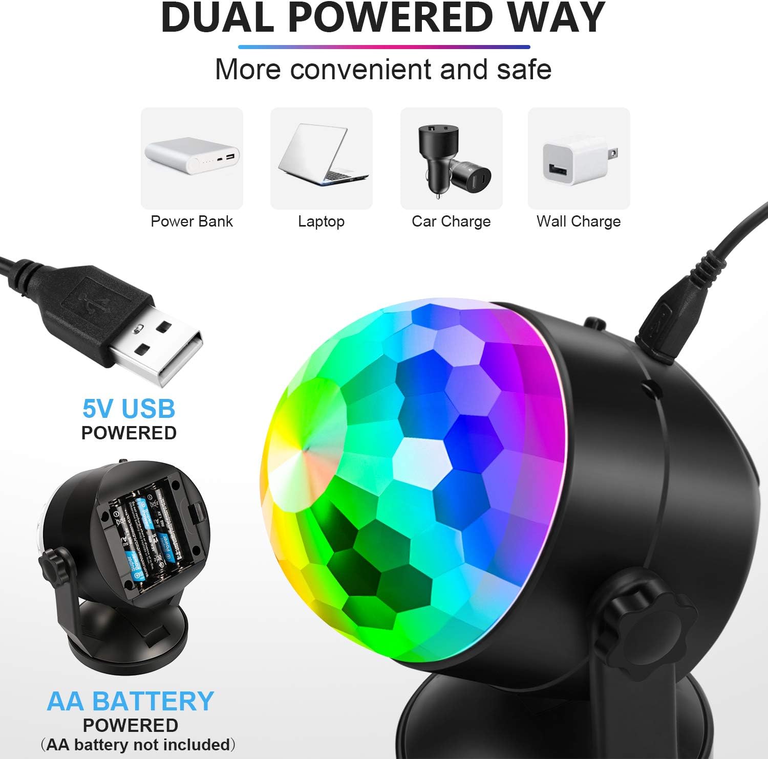 dual power: battery or 5v usb for cordless placement