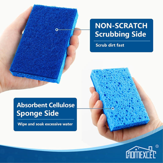 dual-sided design with scrubbing face and absorbent cellulose sponge face