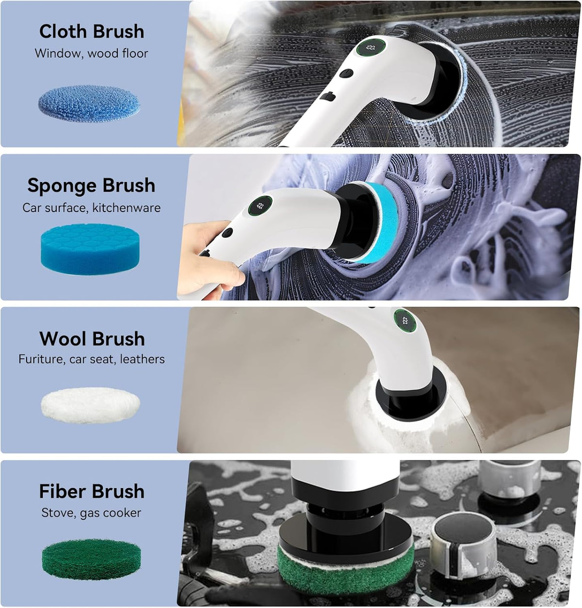 dual-speed motor up to 320 rpm for daily and deep cleaning modes
