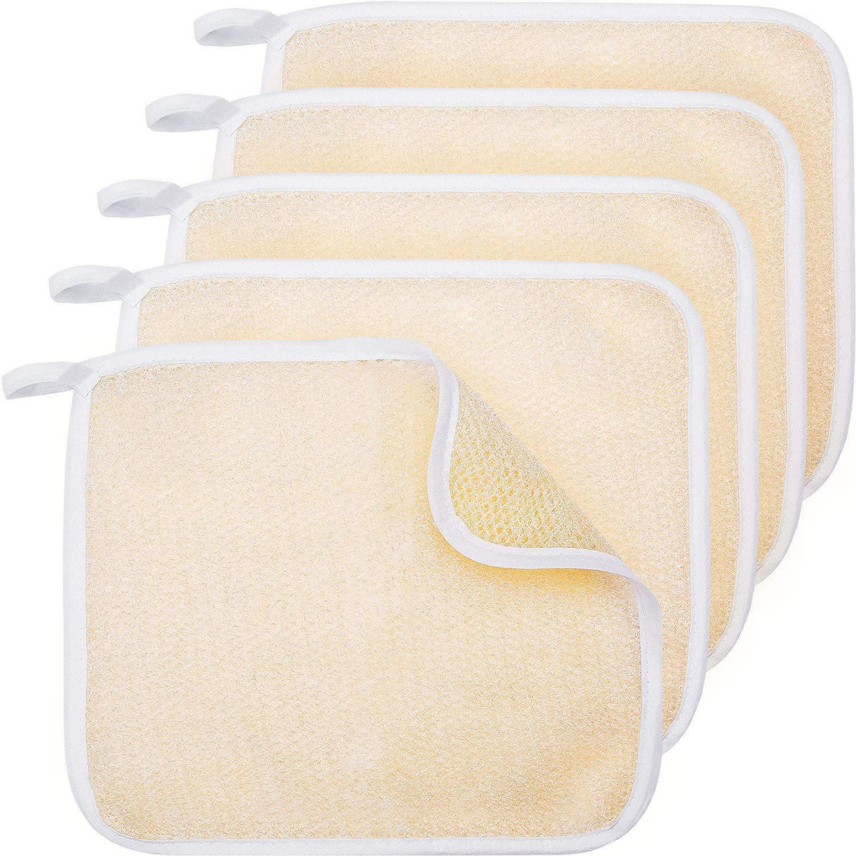 dual-texture weave: rough exfoliating side and soft cleansing side in one cloth