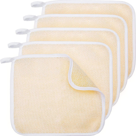 dual-texture weave: rough exfoliating side and soft cleansing side in one cloth