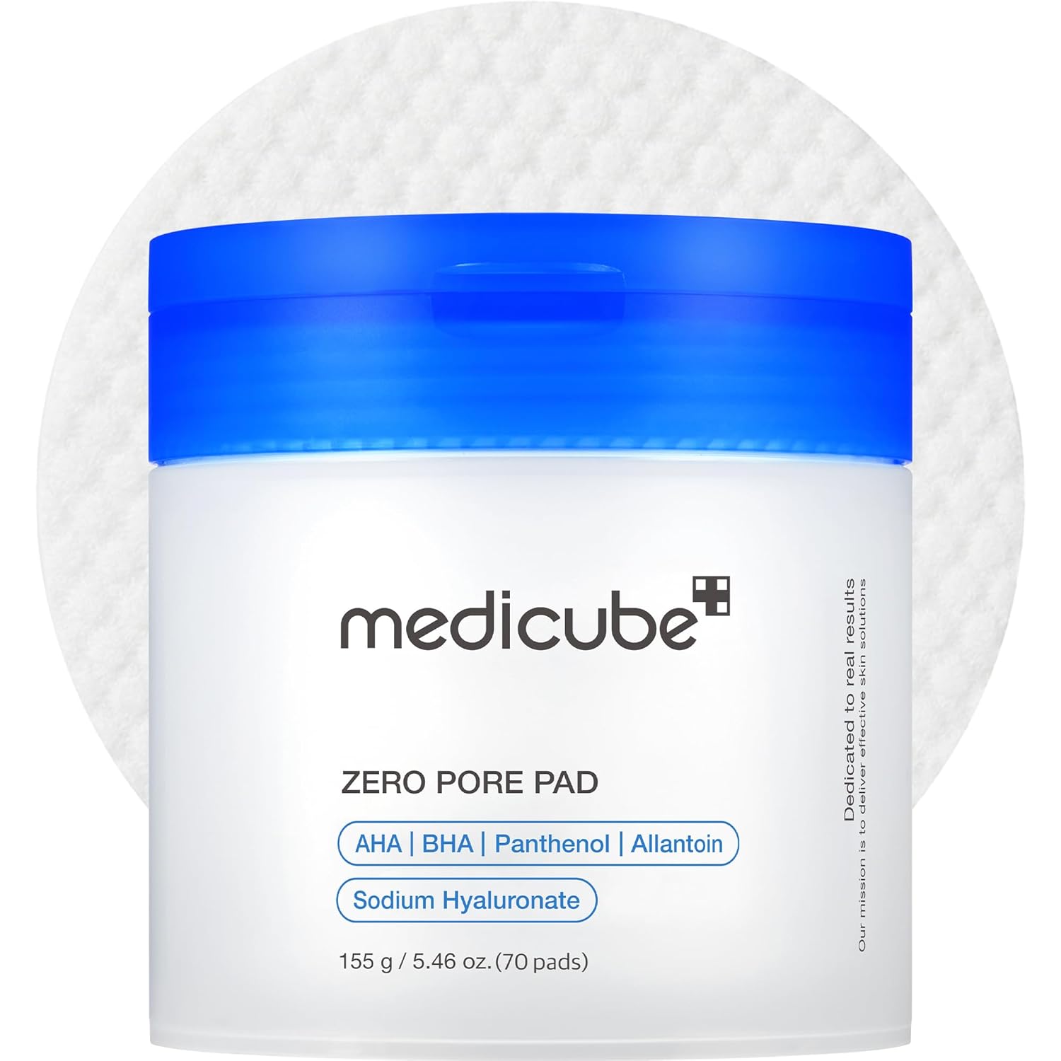 dual-textured pad: embossed side for exfoliation, silky side for absorption