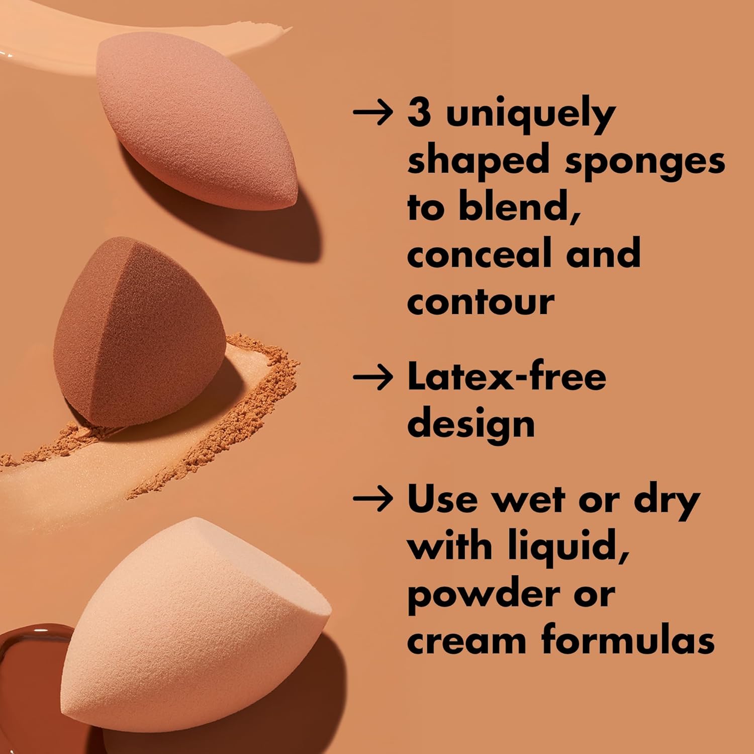 dual wet-or-dry usability compatible with powder, liquid, and cream formulations