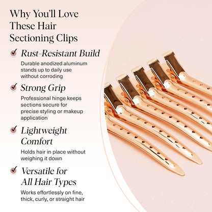 duckbill / alligator clip shape for secure sectioning of layered hair
