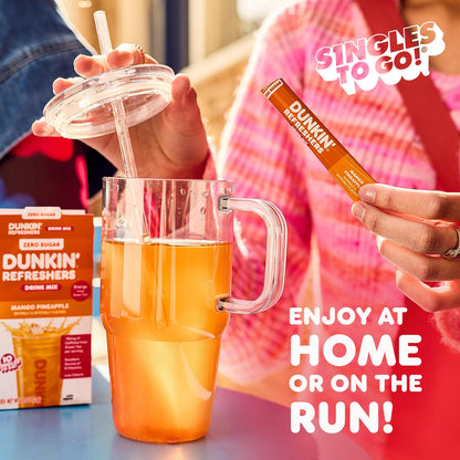 Dunkin' Zero Sugar Refreshers Singles To Go – Office Desk Energy Drink Mix for Midday Focus and Steady Green Tea Caffeine