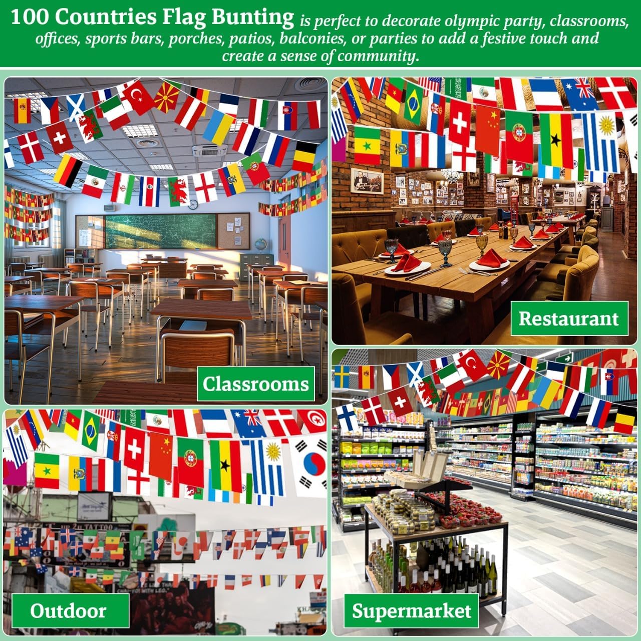 Durable Outdoor Flag String – 100-Country Polyester Bunting for Backyard Parties & Garden Spaces