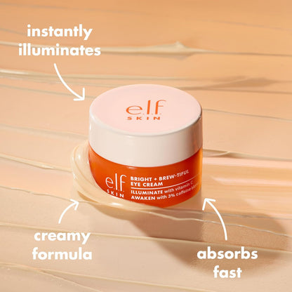 e.l.f. SKIN Bright + Brew-tiful Eye Cream Mini – Clean Three-Ingredient Eye Cream for a Simple Vanity Edit