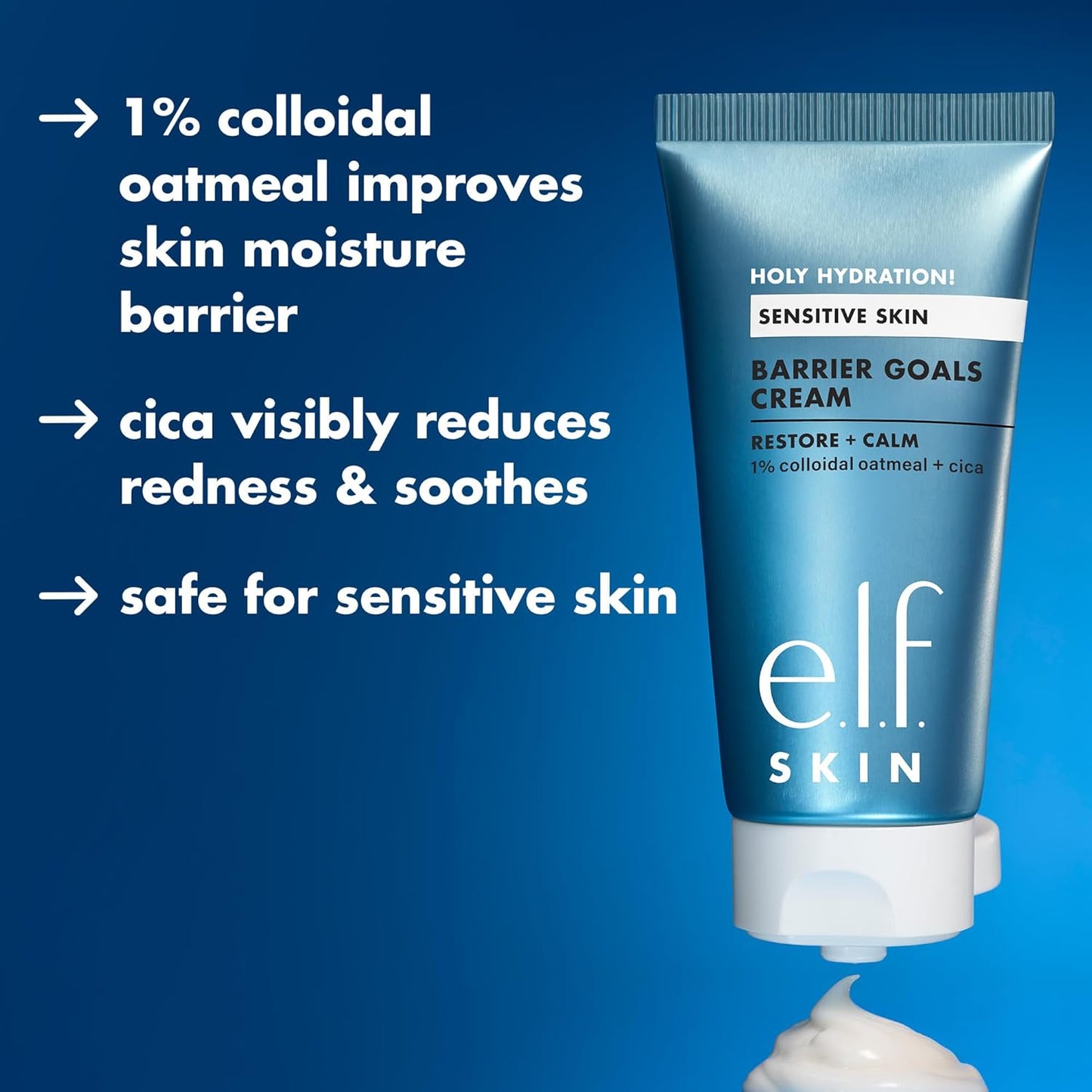 e.l.f. SKIN Holy Hydration! Barrier Goals Cream — Clean Design Sensitive Skin Moisturizer for a Streamlined Vanity