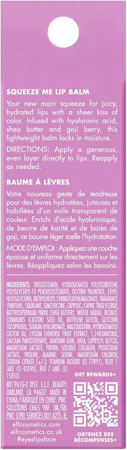 e.l.f. Squeeze Me Lip Balm – Clean Beauty Staple for Minimalist Vanities, No-Makeup Sheer Color