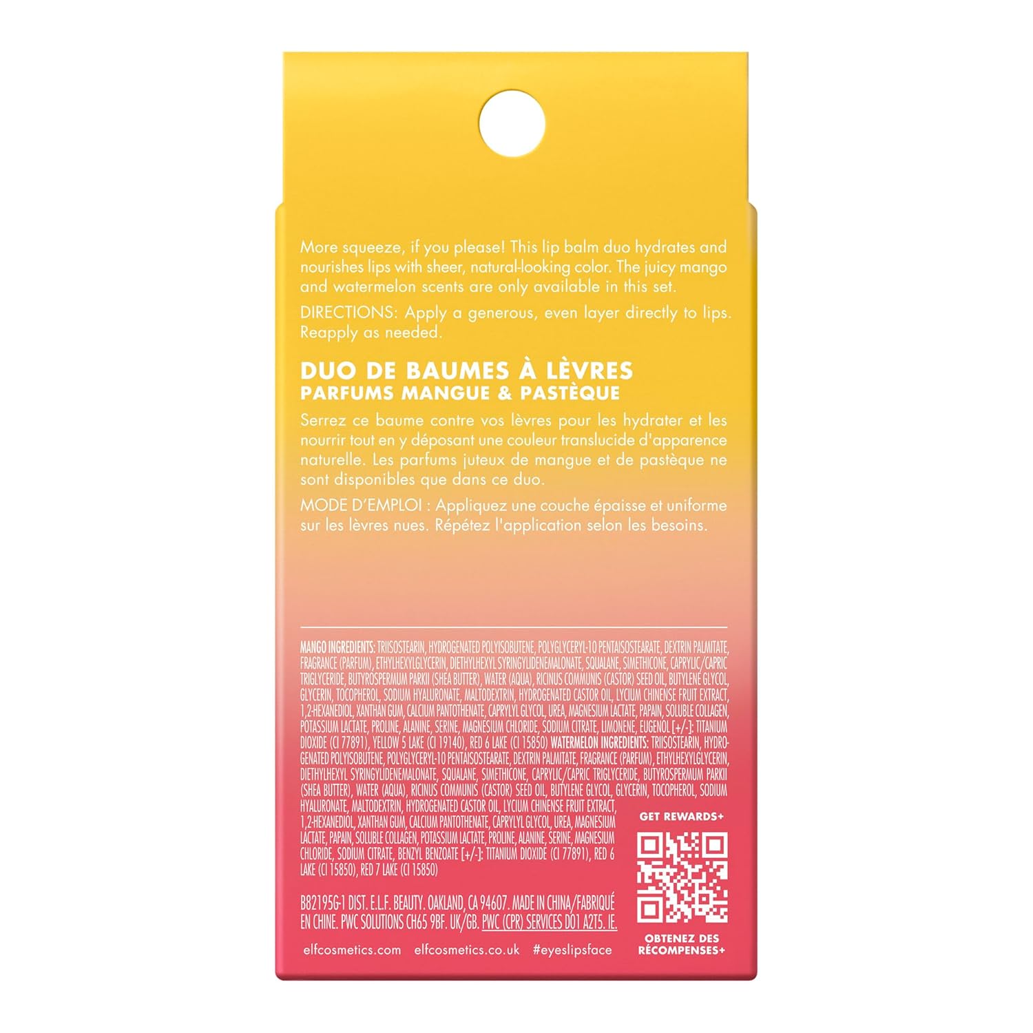 e.l.f. Squeeze Me More Lip Balm Duo – Mindful Daily Lip Care Ritual with Hyaluronic Acid and Sheer Watermelon Glow