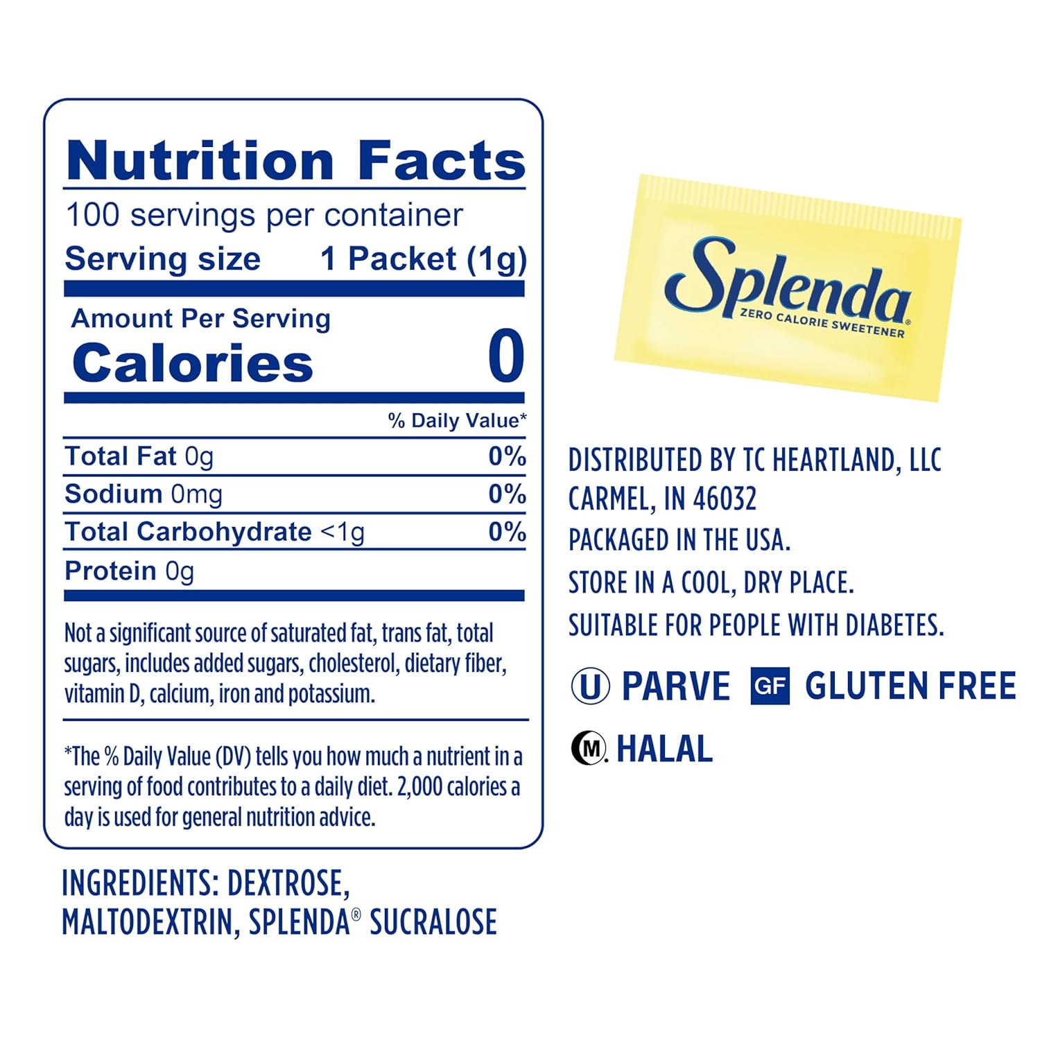 each packet equals the sweetness of two teaspoons of sugar