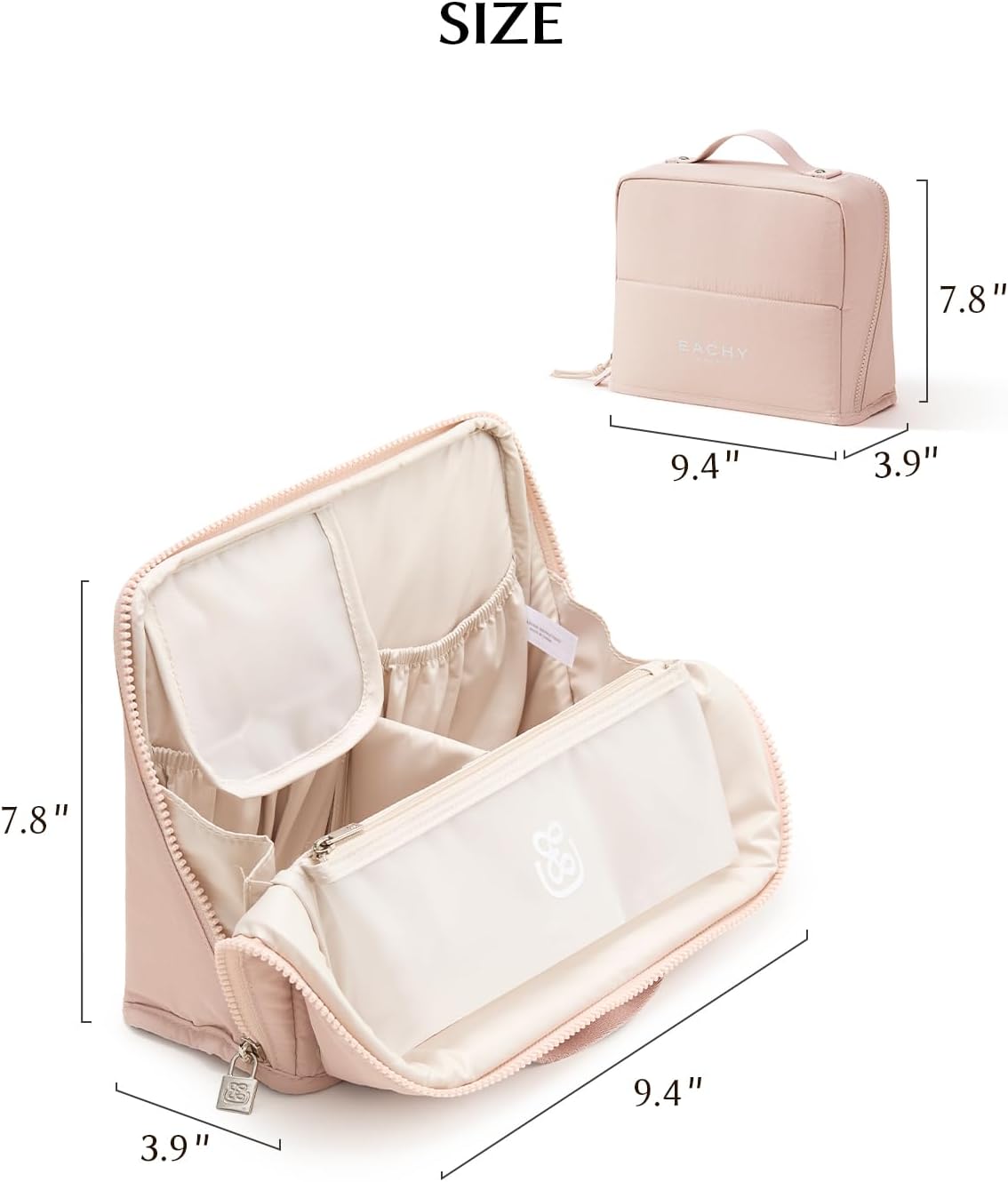 EACHY Standing Makeup Bag - Refined Everyday Makeup Storage for Clean Aesthetic Bedrooms, Effortless Upright Organizer
