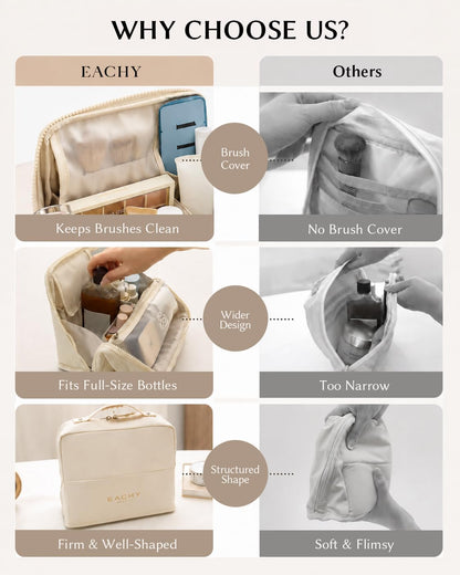 EACHY Standing Makeup Bag - Refined Everyday Makeup Storage for Clean Aesthetic Bedrooms, Effortless Upright Organizer