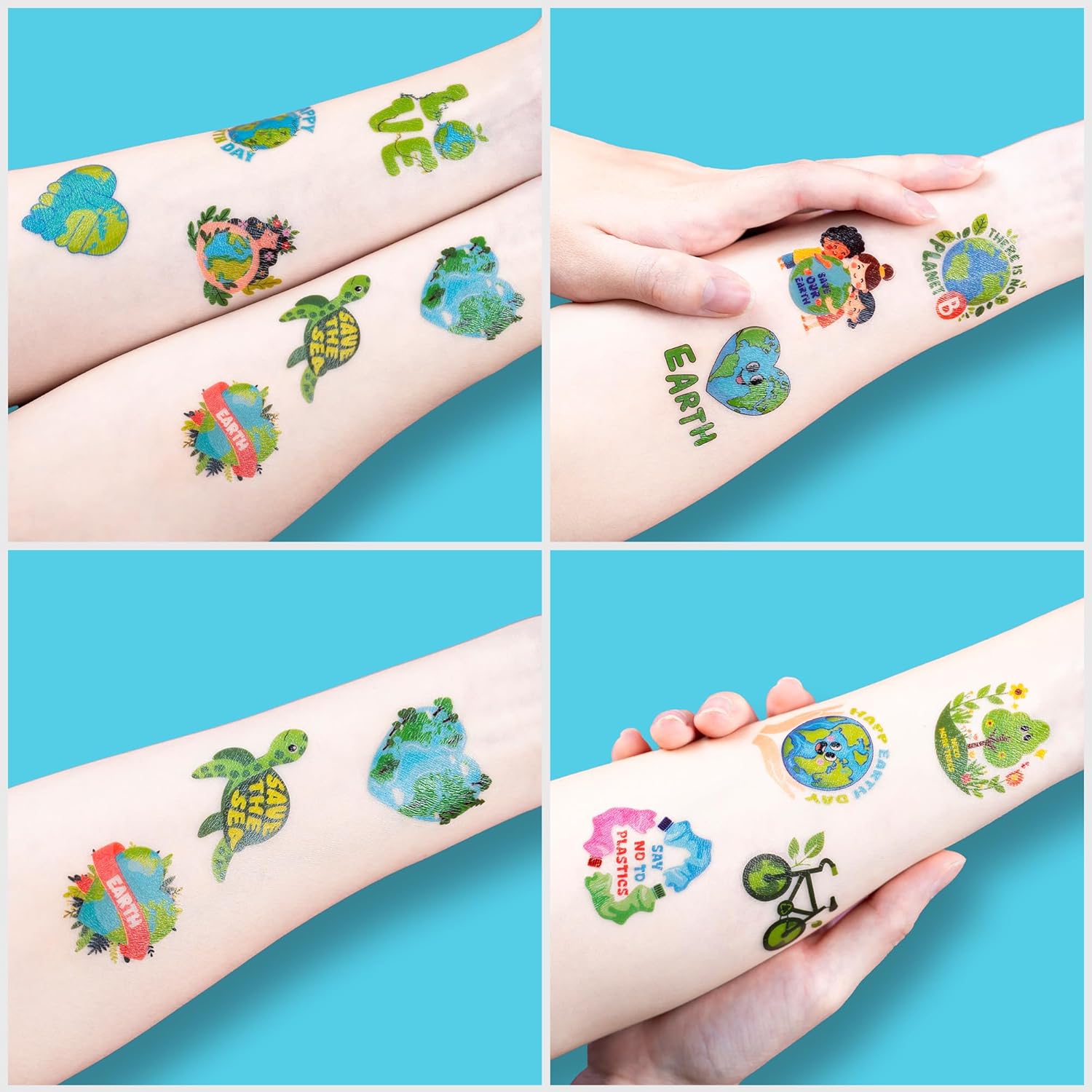Earth Day Gift for Kids – 120 Pre-Cut Eco-Themed Temporary Tattoos, Fun Goody Bag Stuffer for Birthday Parties