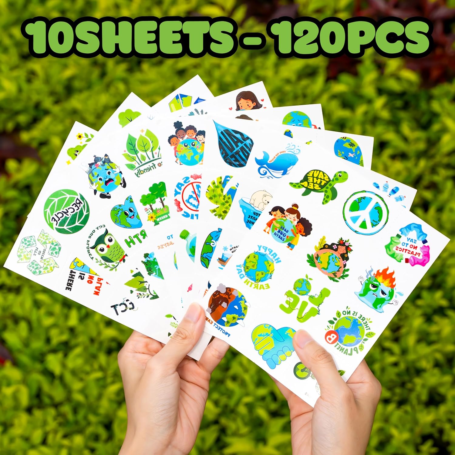 Earth Day Gift for Kids – 120 Pre-Cut Eco-Themed Temporary Tattoos, Fun Goody Bag Stuffer for Birthday Parties