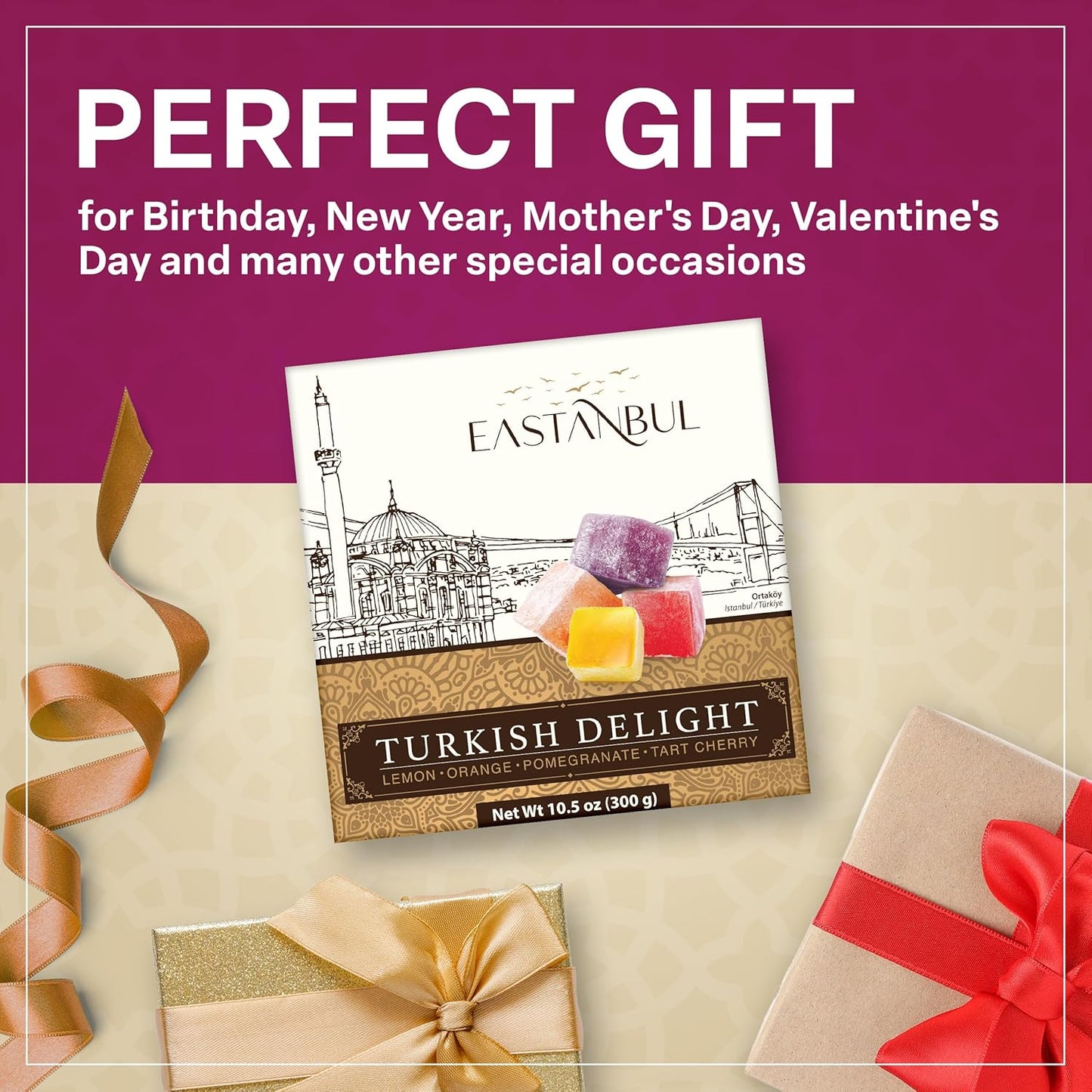 Eastanbul 4-Flavor Lokum Assortment, Imported Handcrafted Confections for Upscale Dinner Party Dessert Course