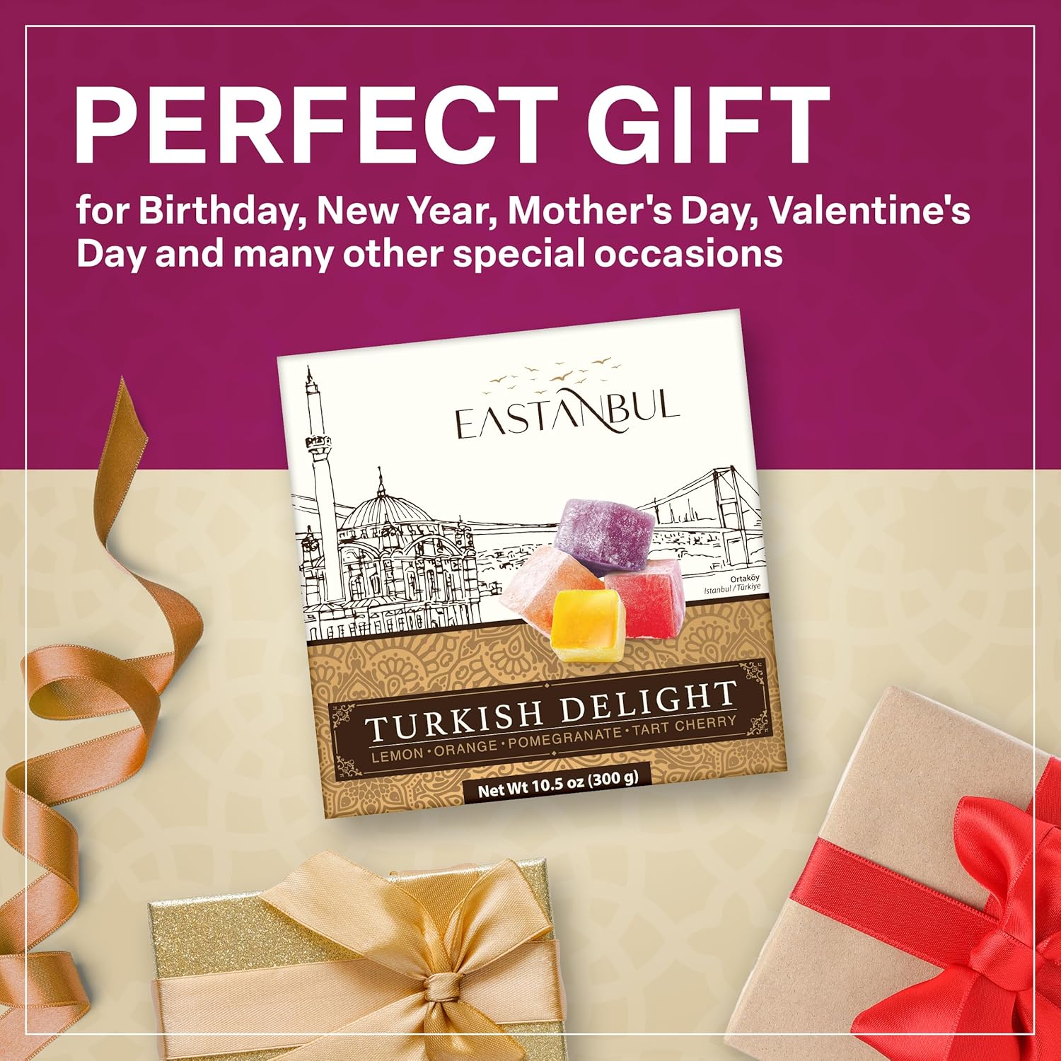 Eastanbul 4-Flavor Lokum Assortment, Imported Handcrafted Confections for Upscale Dinner Party Dessert Course