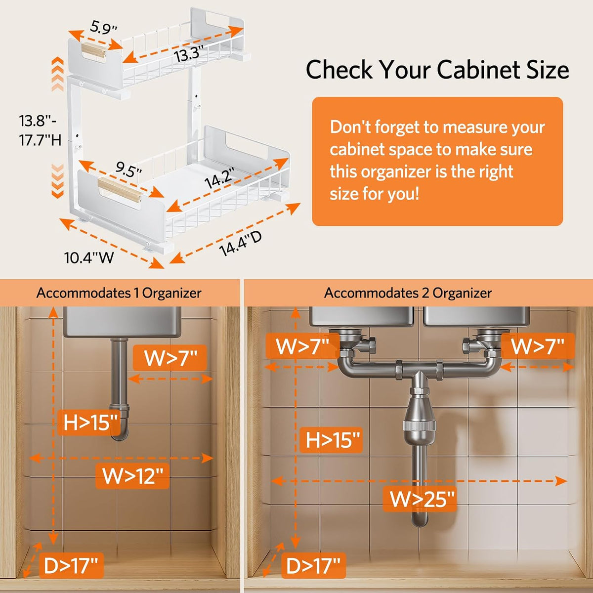 easy-clean grid basket surfaces; dimensions 14.37"d x 10.43"w per unit, sold as 2-pack