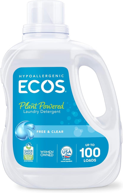 ECOS Plant-Based Baby Laundry Detergent – Hypoallergenic Formula Safe for Playroom Towels and Kids' Bedding, Pack of 2