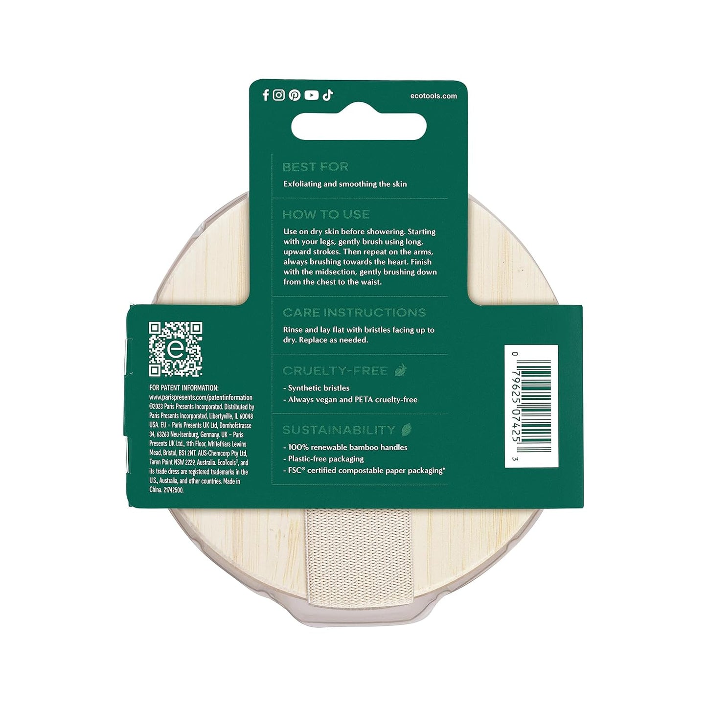 EcoTools Dry Body Brush – Spa-Inspired Wellness Essential for Bath Time Routine, Vegan Exfoliating Tool for Mindful Grooming