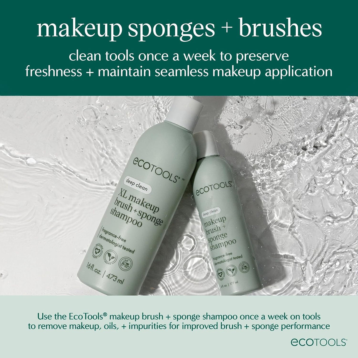 EcoTools Makeup Brush Cleanser + Sponge Shampoo – Mother's Day Self-Care Gift, Sensitive-Skin Safe Wash