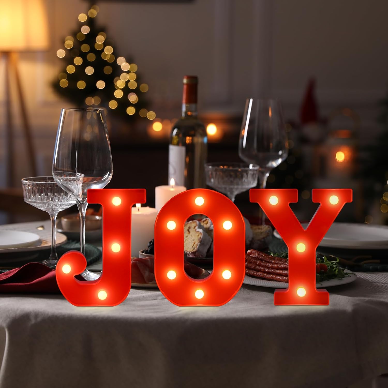 EDYCON Christmas Letter Lights Sign – Cozy Living Room Mantel Decor with Warm White LED Glow
